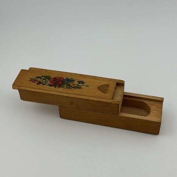 Vintage Miniature Wooden Pencil Case Box with Slide Top 1920's - Picture 3 of 3